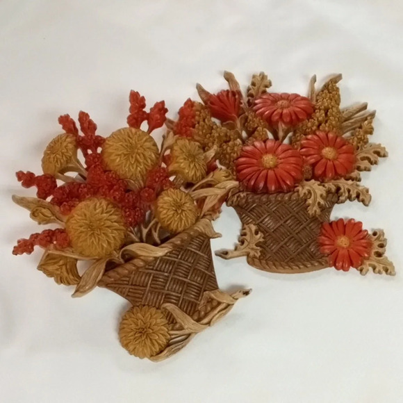 HOMCO MCM FALL FLOWERS SET OF VTG 70'S 3D WALL ART - Picture 1 of 10